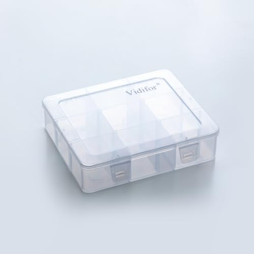 Vidifor 9 Grids 2 Pack Plastic Storage Compartment Organizer Container with Adjustable Dividers for Crafts, Earrings, Screws, Nail, Pins and More (2)