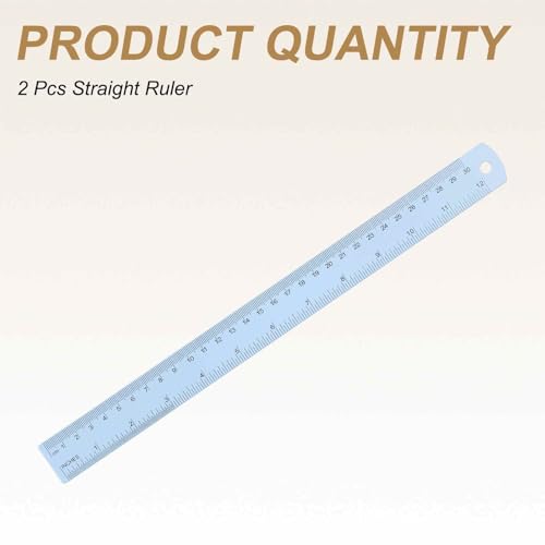 HARFINGTON 2pcs Metal Straight Ruler 30cm Metric SAE Aluminum Alloy Measuring Rulers Scale Tool with Hole for Measure Study Reading Classroom Office, Light Blue - color: Light Blue, size: 30cm