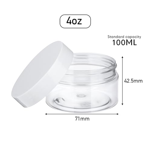 SATINIOR 24 Pcs Clear Plastic Jars with White Lids, 4 oz Wide-Mouth - color: White Lid, size: 4 oz