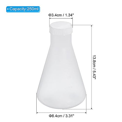 PATIKIL 250ml Plastic Erlenmeyer Flask with Screw Caps, 2 Pack Narrow Mouth Conical Flask for Laboratory, Clear - size: 250ml
