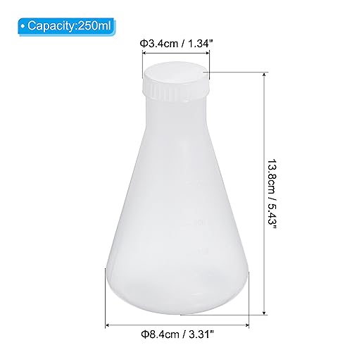 PATIKIL 250ml Plastic Erlenmeyer Flask with Screw Caps, 2 Pack Narrow Mouth Conical Flask for Laboratory, Clear - size: 250ml