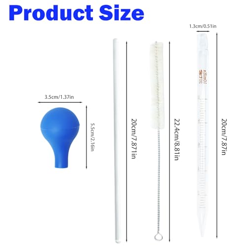 2-Pack Glass Graduated Pipettes with Thick Rubber Bulbs - 10ml Droppers Set Includes Stir Rod & Cleaning Brush, Liquid Transfer & DIY Projects