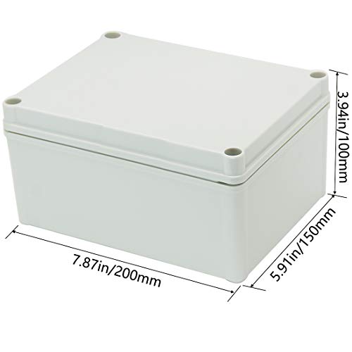 Zulkit Junction Box ABS Plastic Dustproof Waterproof IP67 Junction Boxes Universal Electrical Project Enclosure DIY Electronic Project Box Grey 7.87 x 5.91 x 3.94 inch (200 x 150 x 100 mm) - size: 7.87" x 5.91" x 3.94"