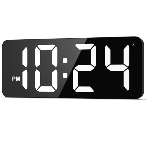LED Digital Wall Clock with Large Display, Big Digits, Auto-Dimming, 12/24Hr Format, Modern Electric Small Silent Wall Clock for Living Room, Bedroom, Classroom, Farmhouse, Kitchen, Office - White - color: White