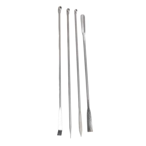 Laboratory Spatula Set 4 Pcs 304 Stainless Steel Micro Spatula Double Ended Mixing Spoon Long Handle for Lab Reagent Sampling Powders Liquids, Flannel Storage Bag Included
