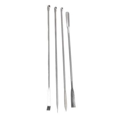 Laboratory Spatula Set 4 Pcs 304 Stainless Steel Micro Spatula Double Ended Mixing Spoon Long Handle for Lab Reagent Sampling Powders Liquids, Flannel Storage Bag Included