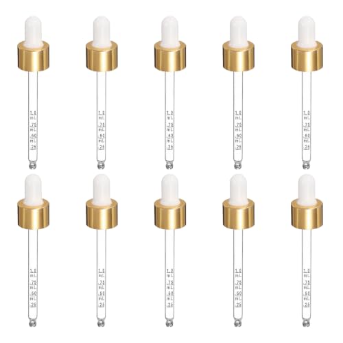 PATIKIL Glass Eye Dropper w/Measurement mark for 1.7oz Glass Bottles 10Pcs - color: White/Gold Top, size: 1.7oz