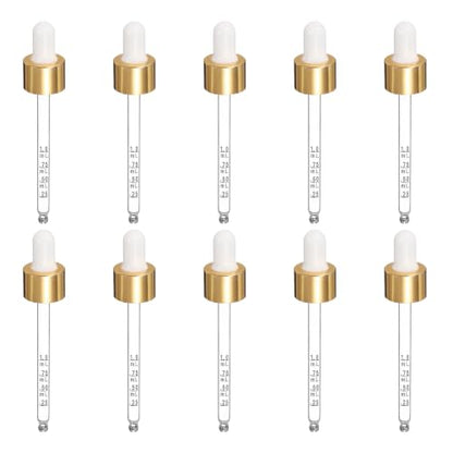 PATIKIL Glass Eye Dropper w/Measurement mark for 1.7oz Glass Bottles 10Pcs - color: White/Gold Top, size: 1.7oz