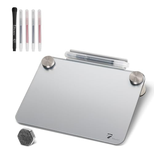 Silver Mini Desktop Pure Glass Whiteboard, Small Glass Dry-Erase Whiteboard - color: Silver