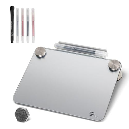 Silver Mini Desktop Pure Glass Whiteboard, Small Glass Dry-Erase Whiteboard - color: Silver