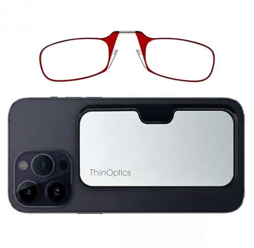 Always With You by ThinOptics Classic Readers + Attachable Glasses Case - color: Metal Case / Red Frames