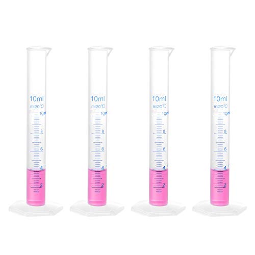 uxcell Plastic Graduated Cylinder, 10ml Measuring Cylinder, Science Test Tube Beakers, 2-Sided Metric Marking, Clear Hex Base for Lab Home 4Pcs