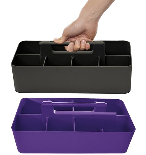 Portable Caddy - Stackable Plastic Organizer with Handle | Desk, Makeup, Dorm, Classroom Art Organizer (Made In Usa) (Black/Royal Purple) - color: Black / Royal Purple