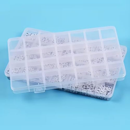 24-Compartment Transparent Plastic Storage Box—suitable for storing jewelry, beads, craft accessories, small parts, earrings, rings, screws, and various small items.