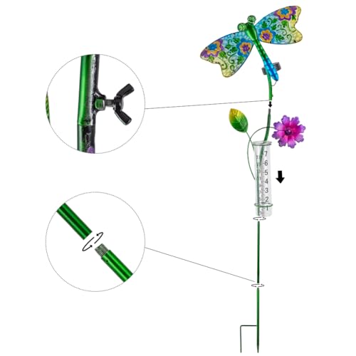 Solar Rain Gauge Outdoor, 7 Inch Tube Dragonfly Rain Gauge