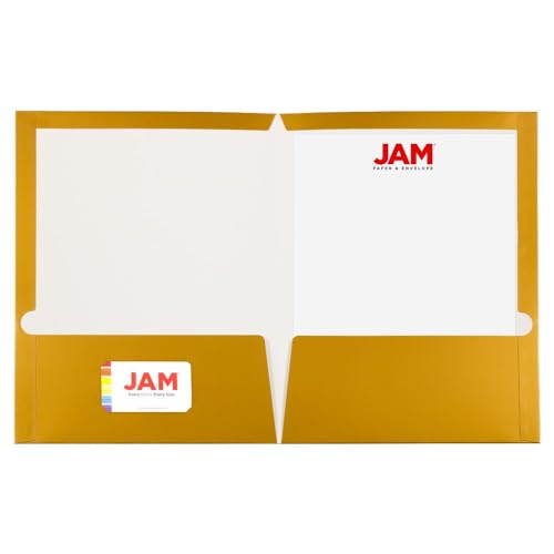 JAM PAPER Laminated Two Pocket Glossy Folders - Gold - 3/Pack - color: Gold, size: Pack of 3 Folders