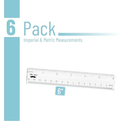 Mr. Pen- Bulk Plastic Rulers, 6 Inch, 6 Pack, Easy-to-Read Markings - color: Clear, size: 6 Pack 6 Inch