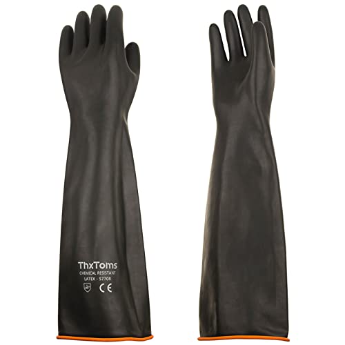 ThxToms Chemical Resistant Gloves, 28 Mil Heavy Duty Latex, 22 Inch, 1 Pair - color: Black 22 Inch