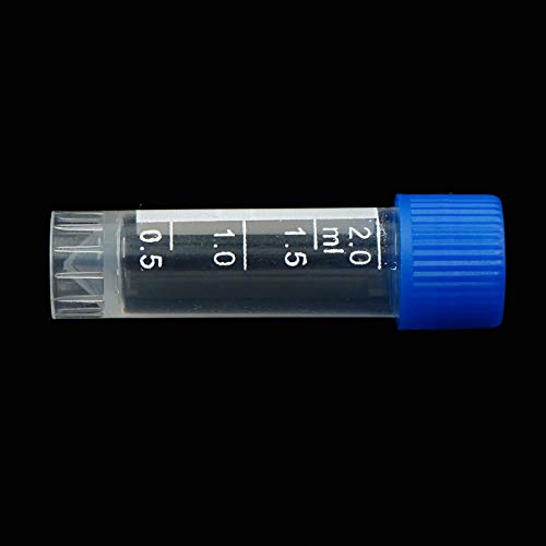 100 Pieces 2ml Plastic Graduated Vial Tube with Screw Caps, Test Tubes Small Test Sample Vial Storage Container for Lab (Blue) - color: Blue