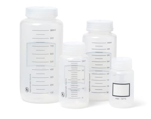 United Scientific® Unistore™ - Sample Containers with Lids - Polypropylene Wide Mouth Graduated Reagent Bottle - 8 Oz Bottles (250ml) Multi-Purpose Plastic Bottles with Lids, Pack of 12