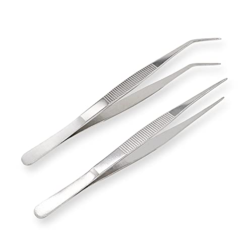 8 Inch Stainless Steel Tweezers with Straight and Curved Serrated Tip Multipurpose Forceps for Craft Repairing 2 Pack - size: 8 Inch