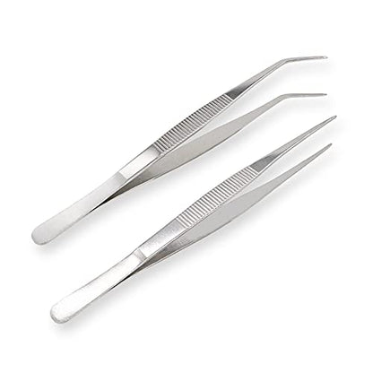 8 Inch Stainless Steel Tweezers with Straight and Curved Serrated Tip Multipurpose Forceps for Craft Repairing 2 Pack - size: 8 Inch