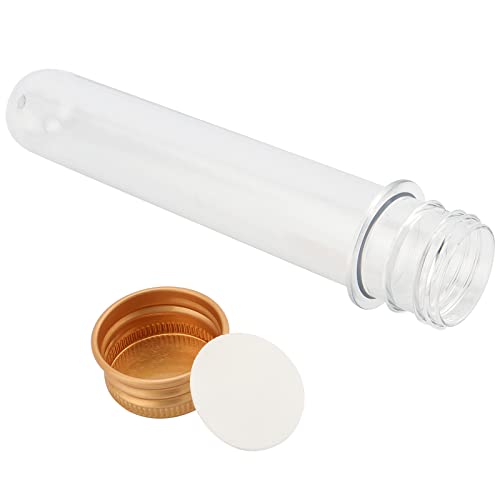SEUNMUK 60 PCS 40ml Clear Plastic Test Tubes with Gold Caps, 140 x 25 mm Bath Salt Containers, Test Tubes for Plants, Scientific Experiments, Candy Storage, Powders, Spices - color: Gold Caps
