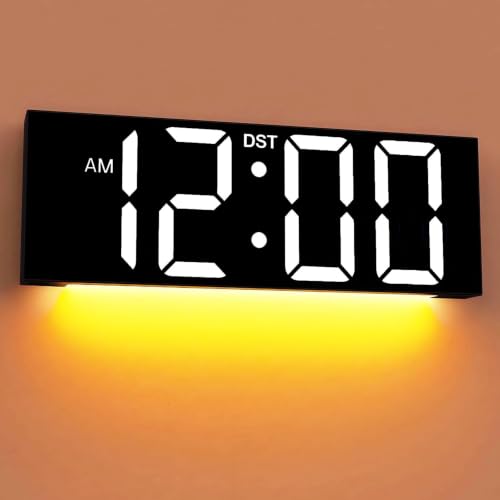 JALL Digital Wall Clock Large Display with Big LED Numbers, Remote Control, 8 RGB Colors, Auto DST, Night Light for Classroom Living Room Bedroom Birthday Gift for Senior (White Font, 12 inches) - color: White Font, size: 12 inches