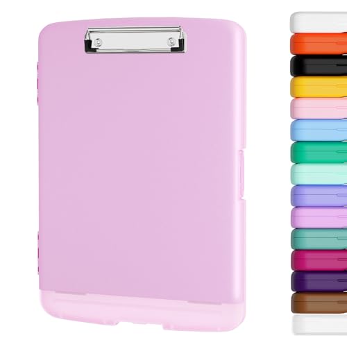 Piasoenc Clipboard with Storage, 8.5 x 11 Clip Board with Pen Holder, Pink - color: Deep Pink