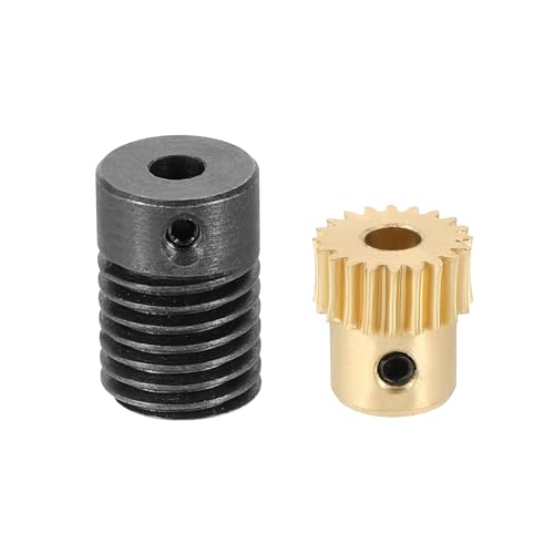 uxcell Worm Gear Set 20T 0.5 Module 20:1 Reduction Rate, Right Rotation Drive Gear Box Wheel Reduce Transmission Part (Brass Gear-4mm Bore, #45 Steel Rod 4mm Bore) - size: Gear-4mm, Rod-4mm Bore, style: 0.5M-20T