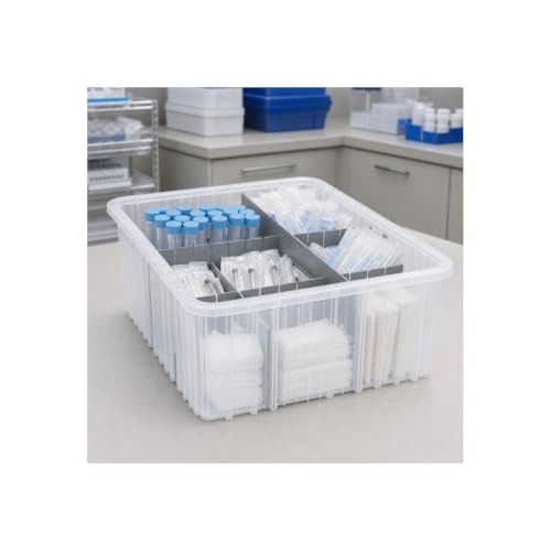 Quantum DG92050RDCS Heavy-Duty Dividable Grid Storage Container for Industrial Warehouse Electronics Healthcare Supply Distribution | 16-1/2"L x 10-7/8"W x 5"H, Red, Polypropylene (Case of 12)