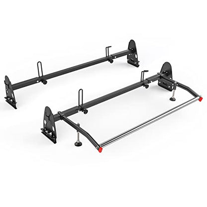 Model RX27 Fullsize Steel Two-Bar Van Ladder Roof Rack with Rear Cargo Roller - Black - color: Black, size: 2 Bars