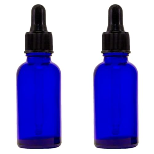 GreenHealth – Pack of 2 – Cobalt Blue Glass Bottles 1oz with Glass Dropper | Refillable Essential Oil, Aromatherapy, Serum & DIY Skincare Containers - size: 1 oz