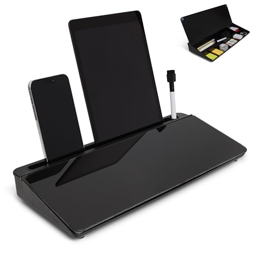 GAROOD Desktop Dry Erase Board with Storage Black Color Dry Erase Board Desk Board Glass Desktop Board with Stand Home Office Desk Organizer Phone Holder 15.8X7X2 inches - color: Black