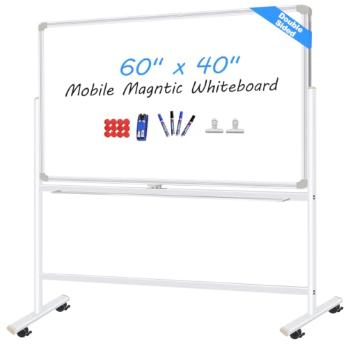 Mobile Whiteboard with Stand 60"x40" Double Sided Dry Erase Board on Wheels - style: Double-sided 60x40 Inches