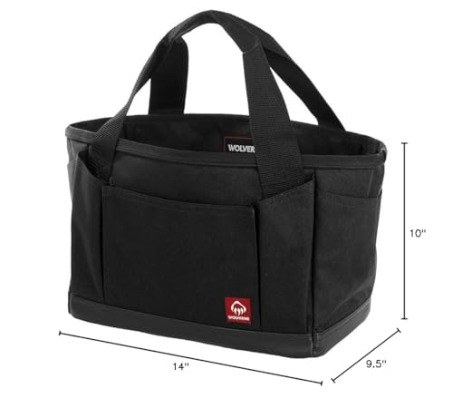 WOLVERINE Tool Bag |Tote | Utility Roll | Durable Nailhead Nylon, Adjustable Straps, and Versatile Pockets - color: Black, style: 13 Inch 17 Pocket Tote (1200D)