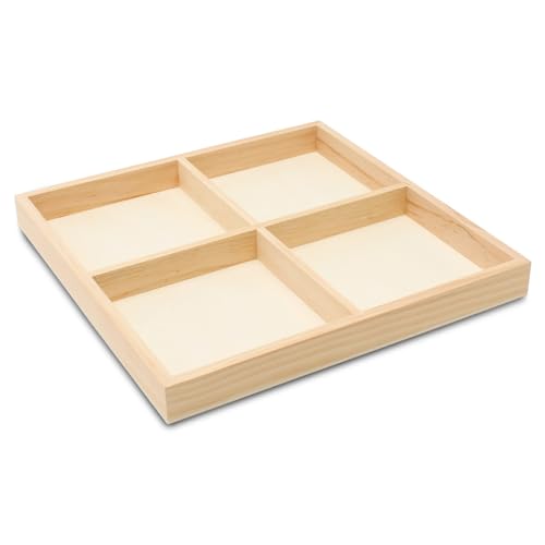 DIY Square Wooden Divided Serving Tray 10 x 10-inch, Pack of 5 4-Section Candy Tray for Vegetable & Fruit Party Platters, by Woodpeckers - size: 10" x 10" 4 Part