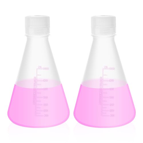 2pcs 1000ml Plastic Erlenmeyer Flasks with Screw Cap, LVAH006 - style: 2pcs of Vol.1000ml