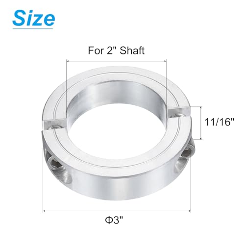 uxcell Double Split Clamp-On Shaft Collar 2" Bore, Aluminum Alloy - size: 2"