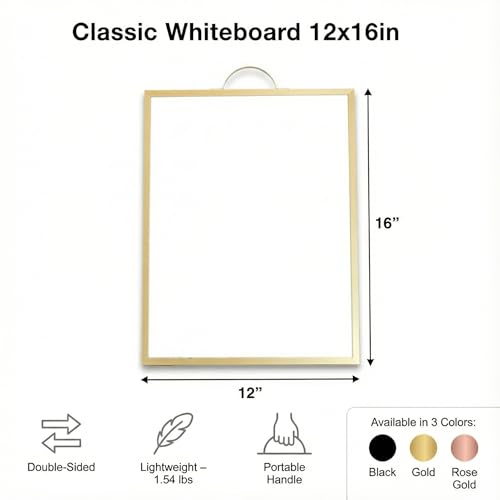 Magnetic Dry Erase Board 12x16 with Handle, Double Sided Portable Gold Whiteboard for Home, Office, School & Kitchen - style: Gold Handle