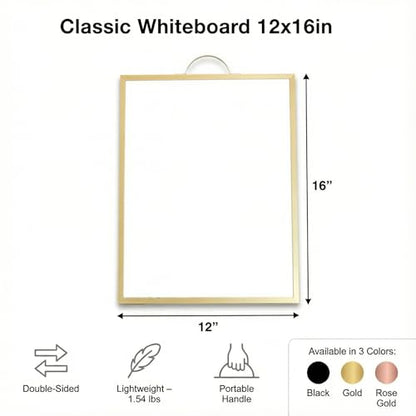Magnetic Dry Erase Board 12x16 with Handle, Double Sided Portable Gold Whiteboard for Home, Office, School & Kitchen - style: Gold Handle