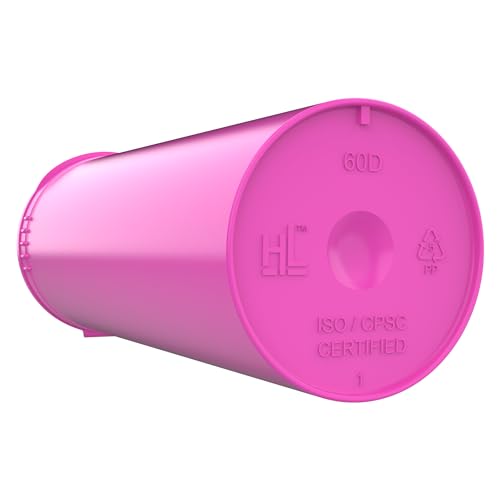 Dragon Chewer 60 Dram CR Plastic Packaging Pop Top Containers - Child Resistant Travel Holder Vial Bottles - 75 qty (Pink) - color: Pink