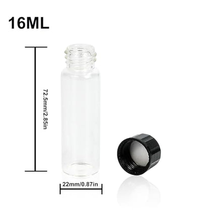 ALWSCI 0.54OZ Glass Vials, Small Liquid Sample Vial, 16 ml Borosilicate Glass Empty Vials with Caps, 18-400 Black Screw Caps with PE Liner, Pack of 100 - size: 16ML22x72.5mm Glass vials with screw caps