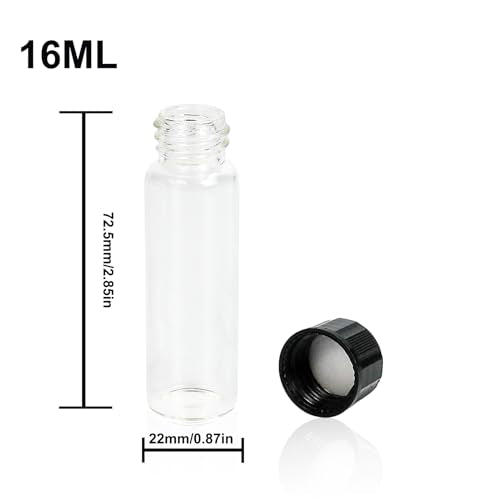 ALWSCI 0.54OZ Glass Vials, Small Liquid Sample Vial, 16 ml Borosilicate Glass Empty Vials with Caps, 18-400 Black Screw Caps with PE Liner, Pack of 100 - size: 16ML22x72.5mm Glass vials with screw caps