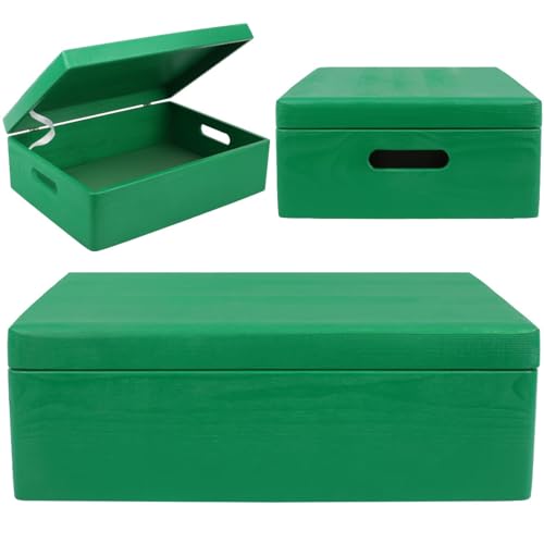 Creative Deco XL Green Wooden Box Storage with Hinged Lid - color: Green, size: XL | Handles
