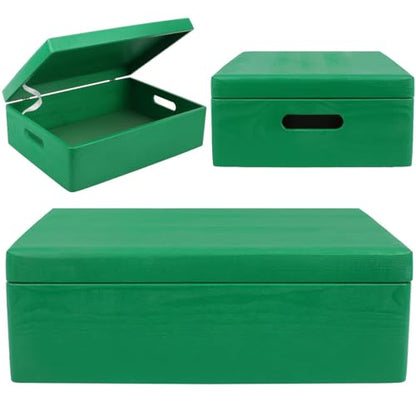 Creative Deco XL Green Wooden Box Storage with Hinged Lid - color: Green, size: XL | Handles