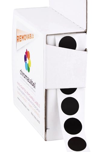 ChromaLabel Black Dot Stickers, 1/2 Inch Removable, 1000/Box - color: Black, size: 1/2"