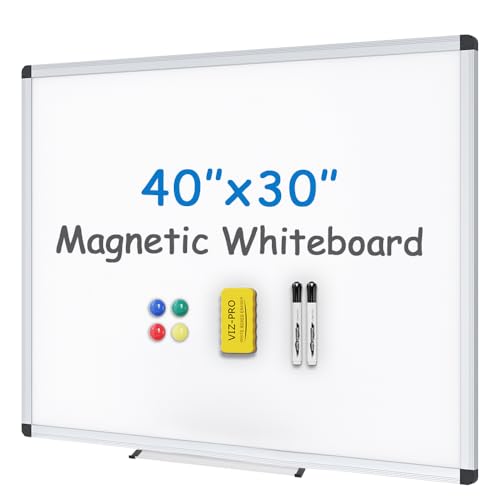 VIZ-PRO Magnetic Whiteboard, 40 x 30 Inches, Dry Erase Board for Wall - size: 40"W x 30"H