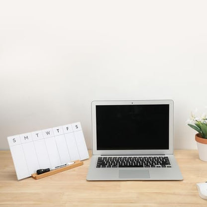 Desktop Glass Weekly Whiteboard with Detachable Wood Stand Weekly Dry Erase Board Weekly Calendar Whiteboard Weekly Planner to Do List White Board Desk Planner 11.8x5.86 for Office, Home, School - color: Beech-white-weekly Calendar Whiteboard