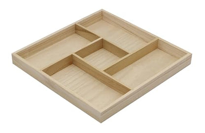 5 Section Wooden Trays – 10" × 10" Square Organizers with Compartments for Crafts, Drawer Tidying, Snacks, and Display | 2 Pack - size: 5 Section